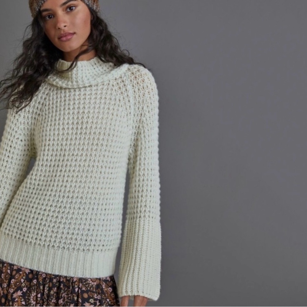 Anthropologie Maeve Donnie Bell Sleeve Mint Green Open Knit Sweater Size XS